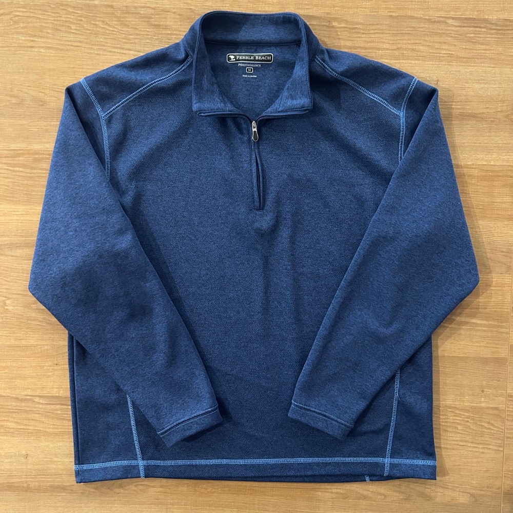 Pebble Beach Performance Mens Medium Blue Quarter Zip Pullover‎ Long Sleeve Golf